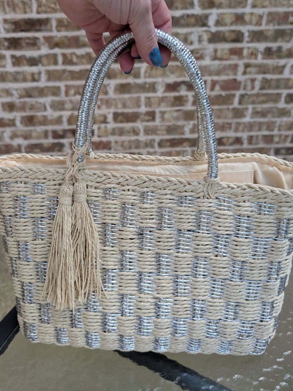 Summer Tote Bag - Straw and Silver